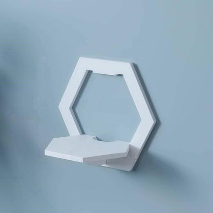 Etajera de Perete Hexagonala Alba - Suport Decorativ pentru Flori si Rame Foto