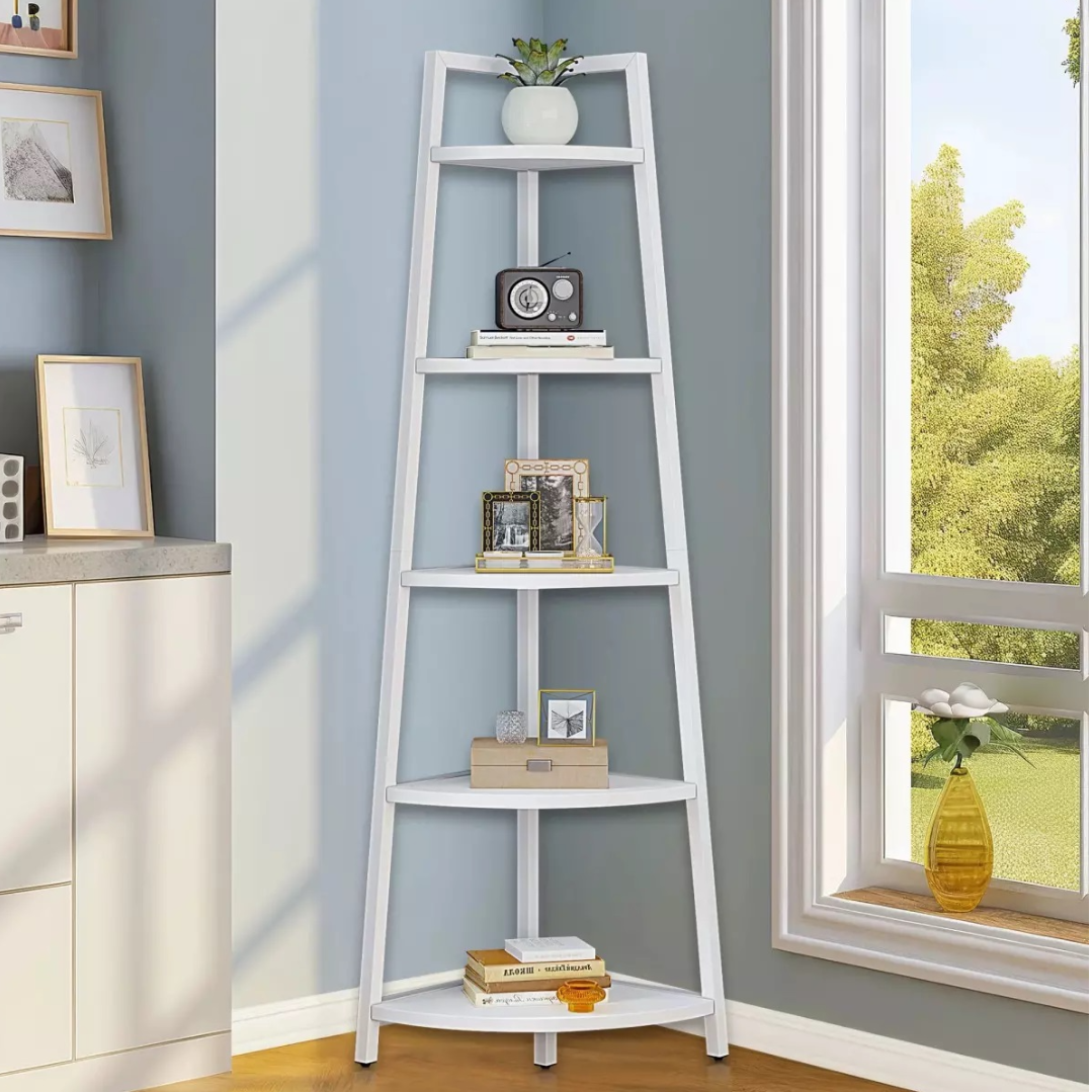 Raft de colt cu 5 etajere in trepte - Biblioteca industriala pentru carti, plante si decoratiuni