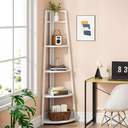 Raft de colt cu 5 etajere in trepte - Biblioteca industriala pentru carti, plante si decoratiuni