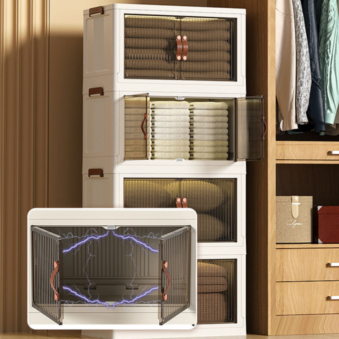 Dulap Modular 4 Compartimente cu Roti - Sistem Stivuibil Anti-Praf pentru Organizare Optima