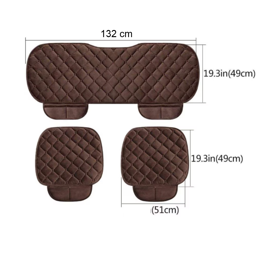 Set 3 Huse Auto Premium Matlasate cu Buzunare - Scaune Fata + Bancheta Spate Maro