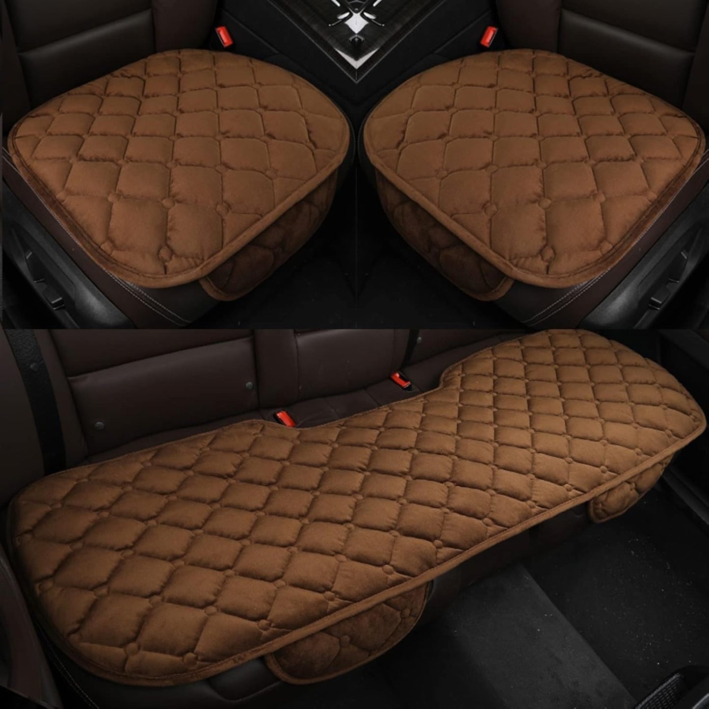 Set 3 Huse Auto Premium Matlasate cu Buzunare - Scaune Fata + Bancheta Spate Maro