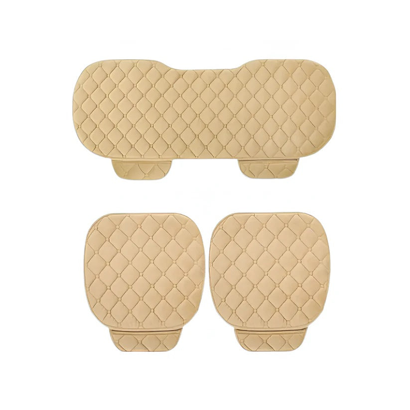 Set 3 Huse Auto Premium cu Buzunare - Scaune Fata si Bancheta, Crem, Material Antiderapant