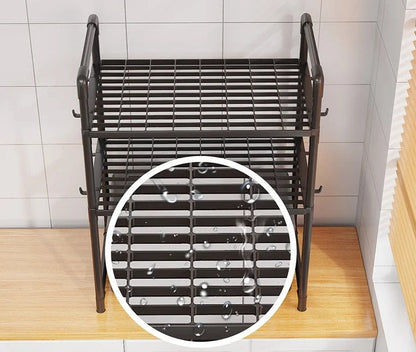 Suport organizator pentru microunde cu 2 rafturi - Raft multifunctional bucatarie cu agatatoare