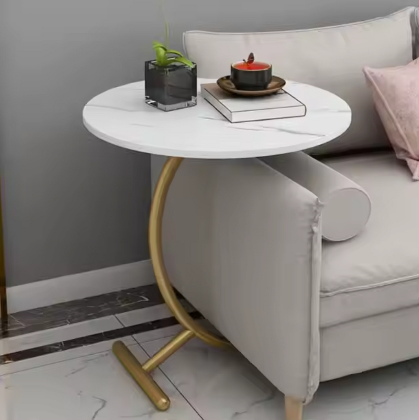 Masa Rotunda pentru Cafea cu Efect Marmura - Design Modern si Elegant