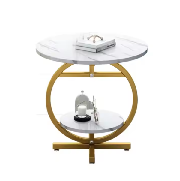 Raft decorativ de colt cu 3 nivele - Design auriu cu efect marmura pentru living si birou