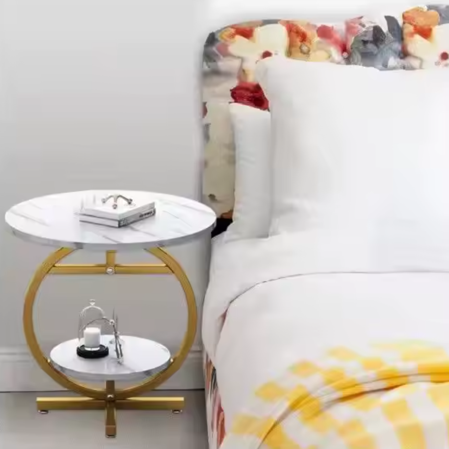 Masa cafea rotunda cu 2 nivele - Design modern tip marmura eleganta
