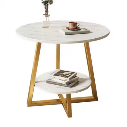 Masa de cafea rotunda cu 2 rafturi si cadru metalic - Design modern pentru living