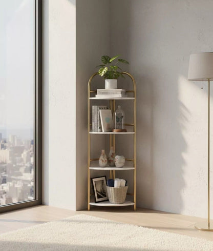 Raft decorativ de colt cu 4 rafturi - Design auriu cu efect marmura premium