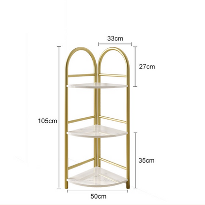 Raft decorativ de colt cu 3 nivele - Design auriu cu efect marmura pentru living si birou