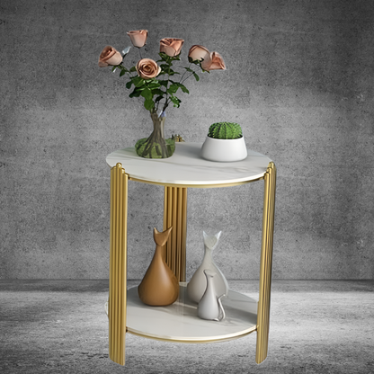 Masa de cafea rotunda cu 2 rafturi si cadru metalic - Design modern pentru living