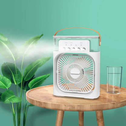 Ventilator portabil 3 in 1 cu pulverizare: racorire, umidificare si iluminare