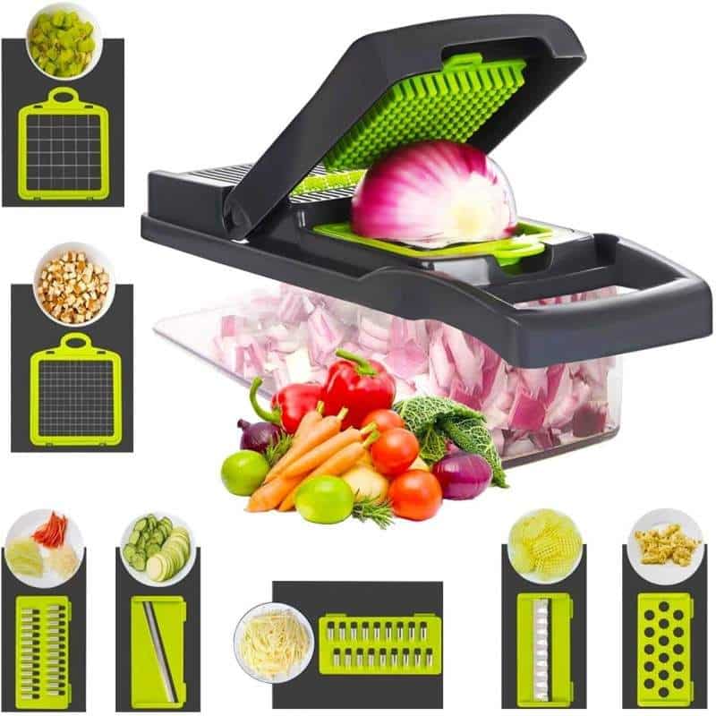 Razatoare multifunctionala 16 in 1JRH pentru legume, fructe, branzeturi, gri/verde