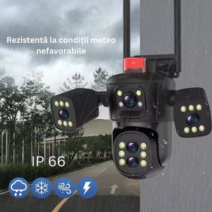 Camera de Supraveghere PTZ cu WiFi, Rezolutie 10K, 20MP, Zoom Optic 10X, 5 Lentile, Vizualizare pe 4 Ecrane, Night Vision Color, Comunicare Bidirectionala, Functie de  Urmarire Automata cu Identificarea tipului de miscare