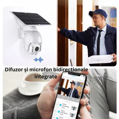 Camera de Supraveghere WiFi Exterior 4MP, Incarcare Solara, Night Vision, Rezistenta la Apa IP67, Detectare Miscare, Microfon si Difuzor Bidirectionale, Control Complet al Camerei prin Aplicatie