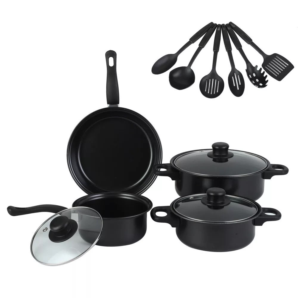 Set 13 piese oale si cratite, longziming, cu capac din sticla, antiaderent, din fier