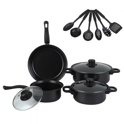 Set 13 piese oale si cratite, longziming, cu capac din sticla, antiaderent, din fier