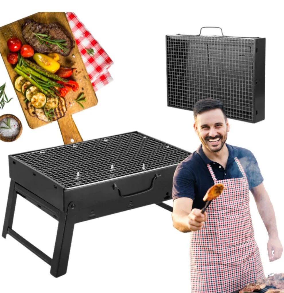 Gratar portabil si pliabil pentru carbuni – din inox, compact, ideal pentru camping si picnic