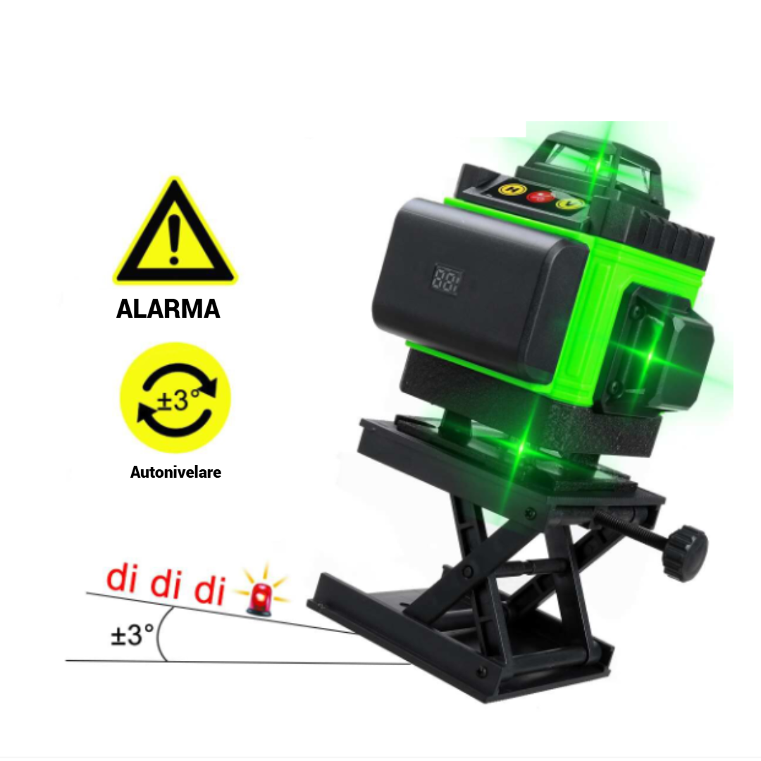 Nivela Laser 4D Verde Profesionala - 4 Fascicule 360°, Telecomanda, Baterii 4000mAh, Raza 25m, Autonivelare