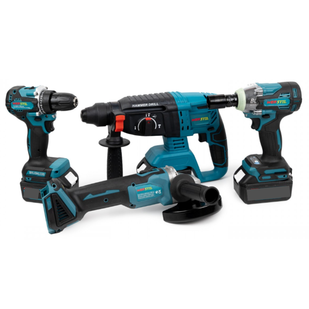 Set Profesional 4 Unelte cu Acumulator 48V 5AH - Rotopercutor, Flex, Impact si Autofiletanta