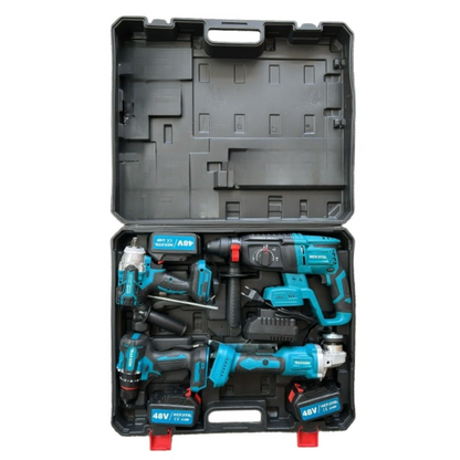 Set Profesional 4 Unelte cu Acumulator 48V 5AH - Rotopercutor, Flex, Impact si Autofiletanta