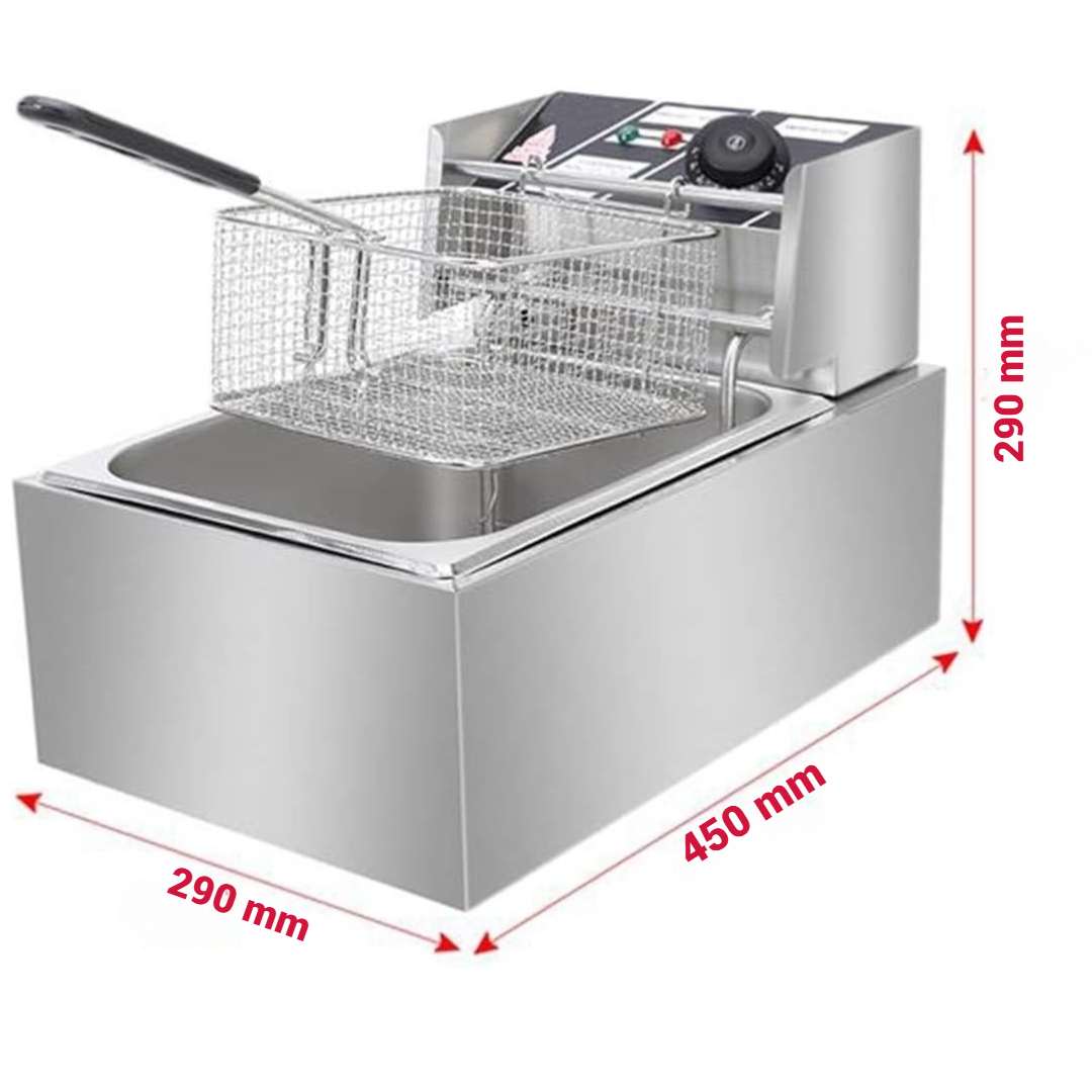 Friteuza Profesionala 6L din Inox, 2500W - Termostat Reglabil 200°C, Design Compact