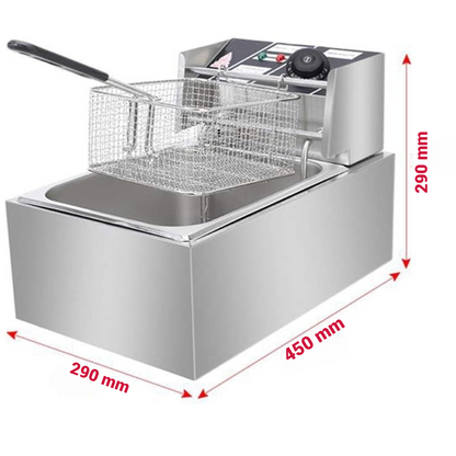 Friteuza Profesionala 6L din Inox, 2500W - Termostat Reglabil 200°C, Design Compact