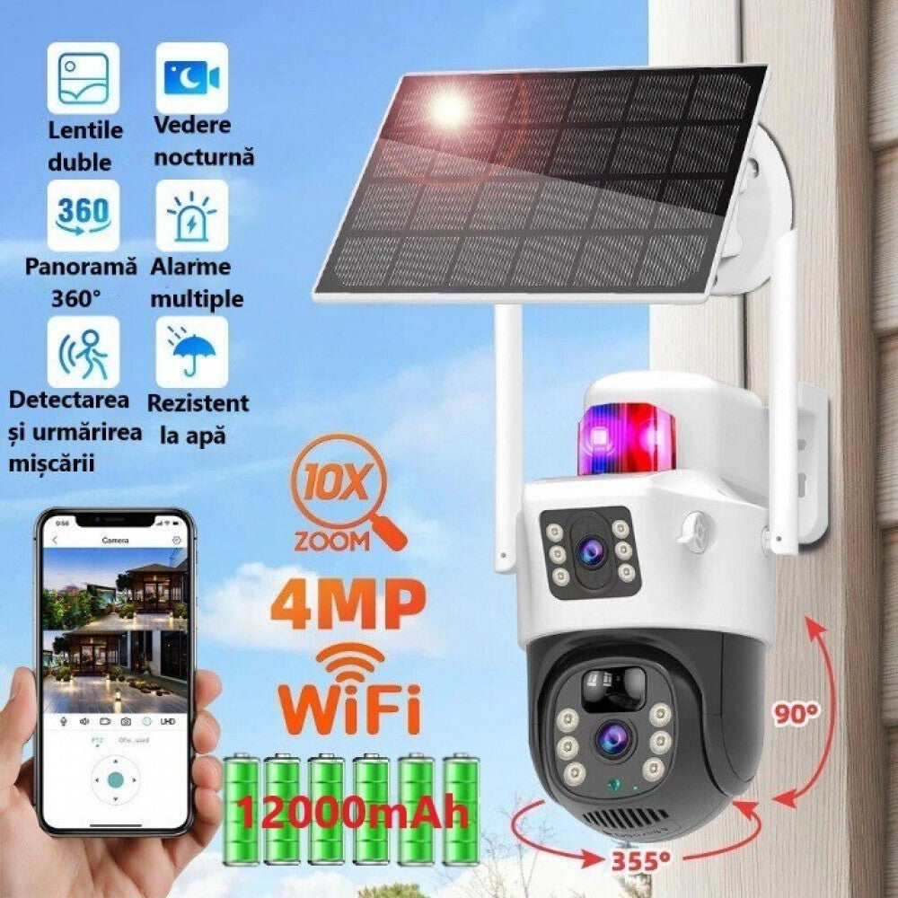 Camera Supraveghere 4G cu Panou Solar si Lentila Duala - Card 32GB Inclus - 16