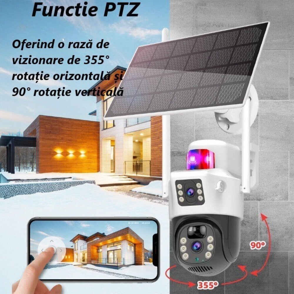 Camera Supraveghere 4G cu Panou Solar si Lentila Duala - Card 32GB Inclus - 18