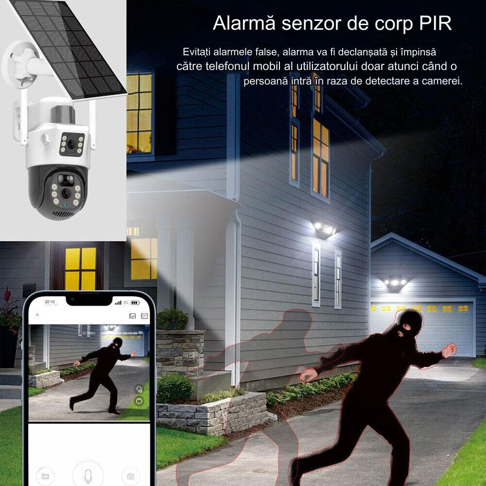 Camera Supraveghere 4G cu Panou Solar si Lentila Duala - Card 32GB Inclus - 19