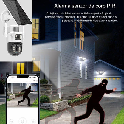 Camera Supraveghere 4G cu Panou Solar si Lentila Duala - Card 32GB Inclus - 19