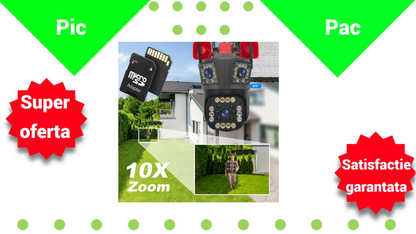 Camera de Supraveghere WiFi 12MP Ultra HD cu Zoom 5X, PTZ Rotire 360°, Vedere Nocturna si Card 32GB