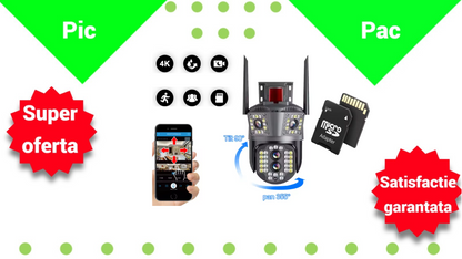 Camera Supraveghere WiFi 12MP Ultra HD cu Zoom 5X si Card 32GB - Pachet Complet Securitate
