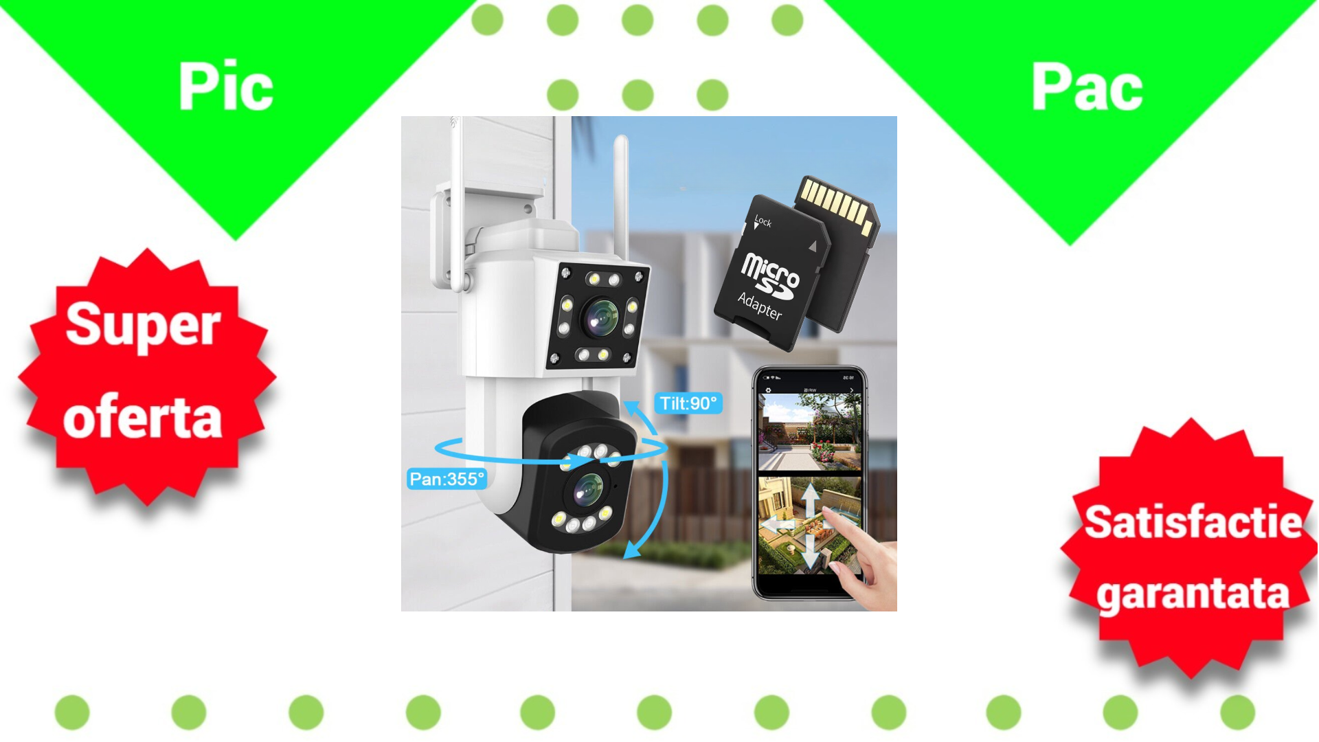 Camera de Supraveghere WiFi HD cu Detectare Miscare + Card 32GB - Pachet Complet Securitate