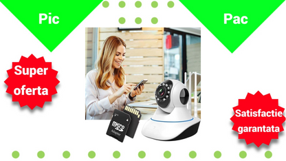 Camera Supraveghere WiFi 720P HD cu Card 32GB - Rotatie 360°, Audio Bidirectional, Viziune Nocturna