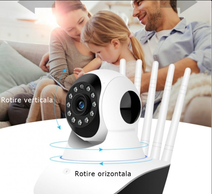 Camera Supraveghere WiFi cu 5 Antene, Sunet Bidirectional si Card 32GB - Monitorizare Completa 24/7