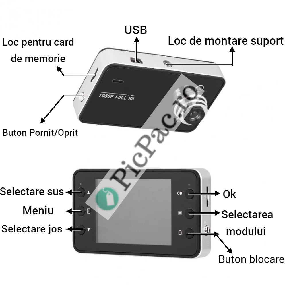 Pachet Camera Auto DVR HD 720p cu Filmare Noapte + Card 32GB - Suport Ventuza Inclus - 8