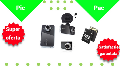 Pachet Camera Auto DVR HD 720p cu Filmare Noapte + Card 32GB - Suport Ventuza Inclus