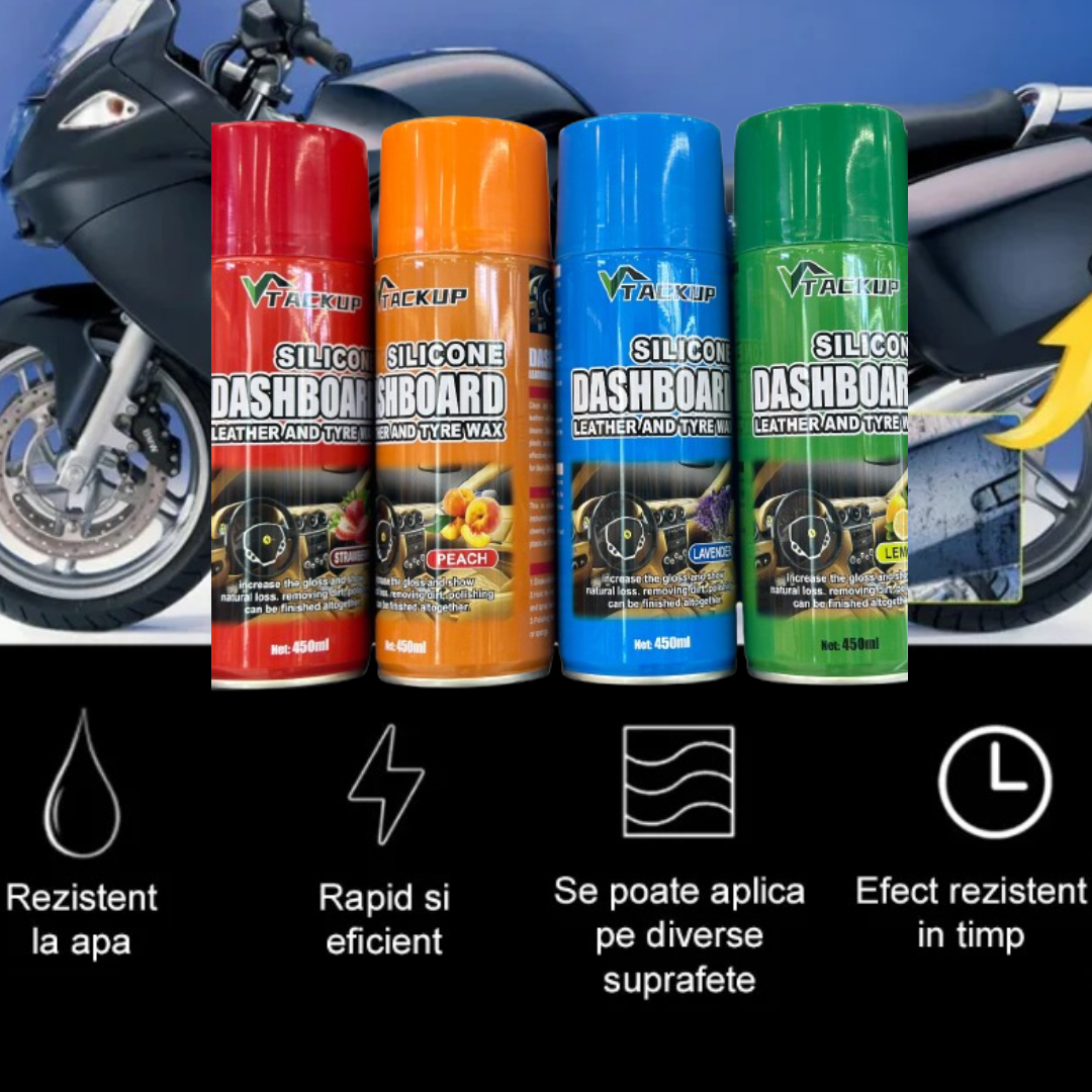 PACHET 1+1 Spray Silicon Auto TACK UP 450ml - Ceara Lichida Bord si Piele, Efect Antistatatic - 8