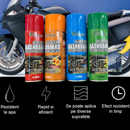 PACHET 1+1 Spray Silicon Auto TACK UP 450ml - Ceara Lichida Bord si Piele, Efect Antistatatic