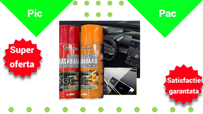 PACHET 1+1 Spray Silicon Auto TACK UP 450ml - Ceara Lichida Bord si Piele, Efect Antistatatic