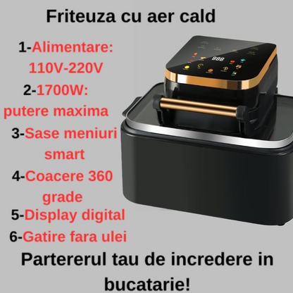 Friteuza Digitala cu Aer Cald 12L 1700W - Touch Control, 11 Programe, Display LED, Gatire Fara Ulei