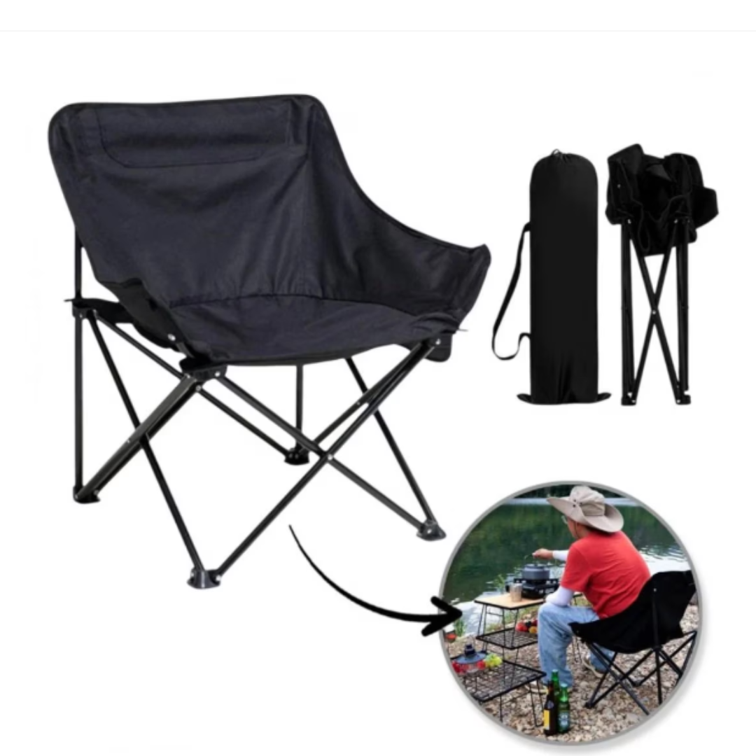 Scaun Pliabil de Camping Premium cu Spatar Inalt, Buzunar si Husa Transport - 130kg