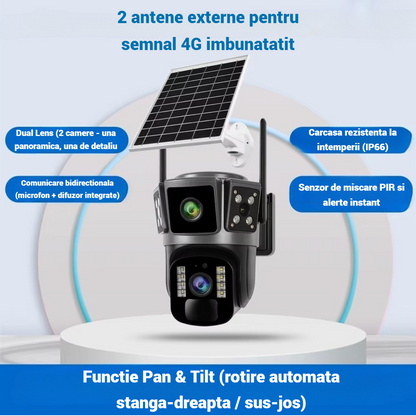 Camera de Supraveghere 4G cu Panou Solar - Dubla Lentila 360°, Full HD, Vedere Nocturna Color, Audio Bidiretional - 9