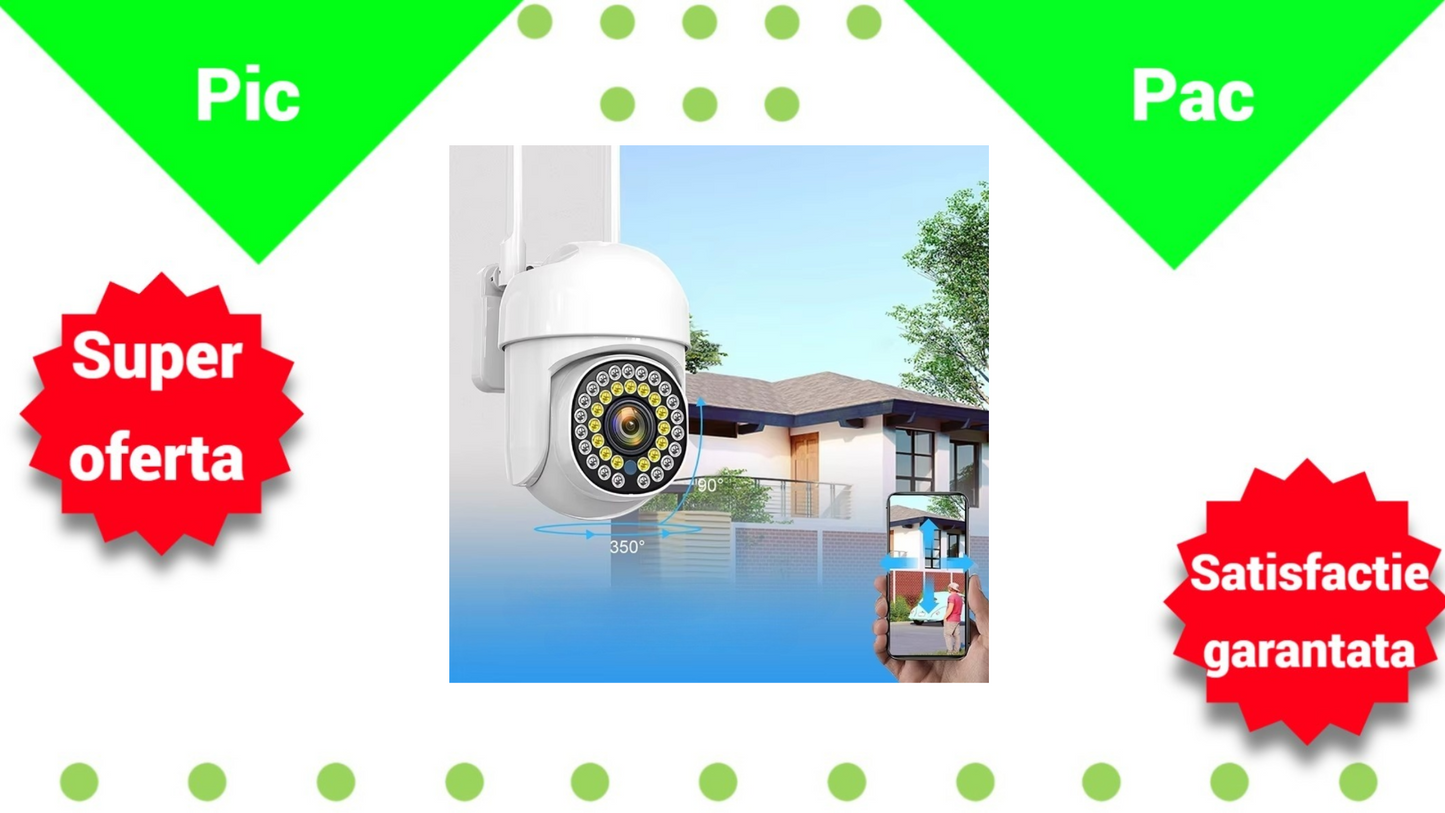 Camera Supraveghere WiFi Smart Exterior cu Vedere Nocturna Color, Detectie Miscare si Control Telefon