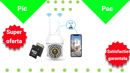 Camera Supraveghere Exterior WiFi Smart - Vedere Nocturna Color, Detectare Miscare + Card 32GB