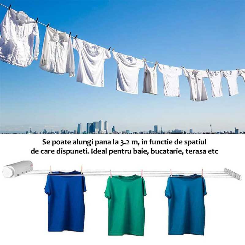 Uscator Rufe Retractabil cu 4 Sfori - Pachet 1+1 cu Sistem de Intindere Rapid - 12