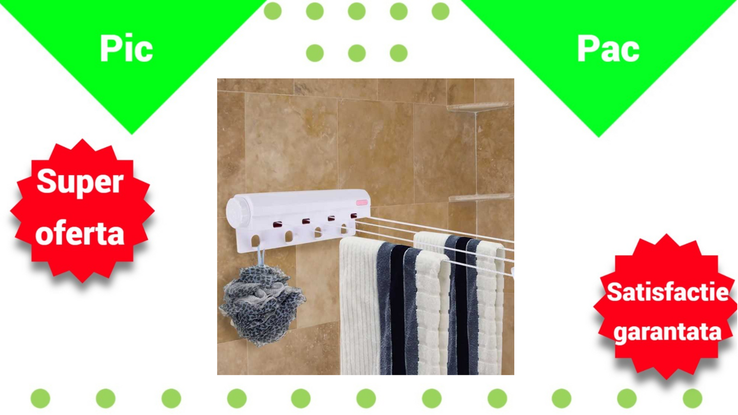 Uscator Rufe Retractabil cu 4 Sfori - Pachet 1+1 cu Sistem de Intindere Rapid