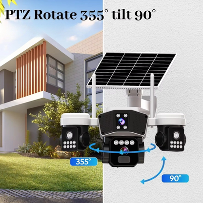 Camera Supraveghere Solara 4G cu 3 Lentile, Rotire Automata, Urmarire Inteligenta, Night Vision Color,  Control Telefon V380 Pro