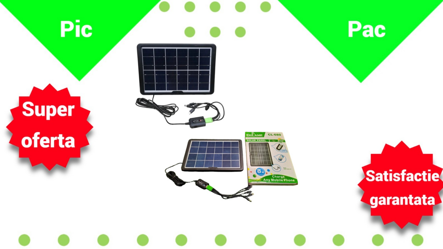 Pachet 1+1 Panou Solar Portabil - Port USB pentru Incarcare Dispozitive Incarcare Ecologica IP65 Rezistent la Apa
